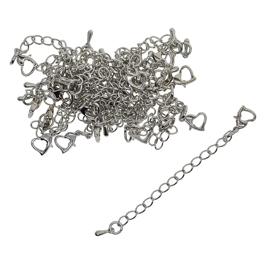 20 Set Silver Tone Necklace Chain Extenders DIY Findings + Snap Heart Clasps
20 Set Silver Tone Necklace Chain Extenders DIY Findings + Snap Heart Clasps