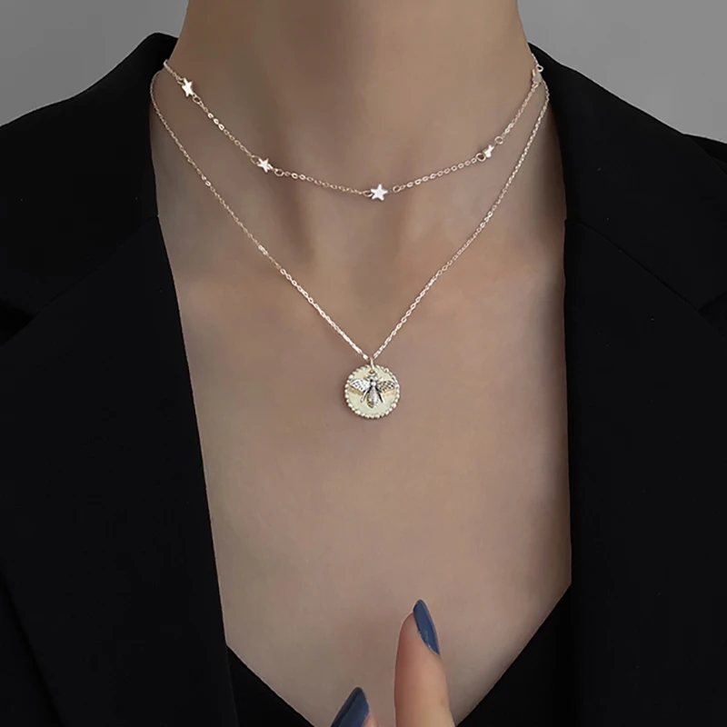 925 Silver Bee Pendants Star Necklace Jewelry Minimalism Chocker Kolye Vintage Collier Bijoux Femme Double Layer Necklace 
925 Silver Bee Pendants Star Necklace Jewelry Minimalism Chocker Kolye Vintage Collier Bijoux Femme Double Layer Necklace