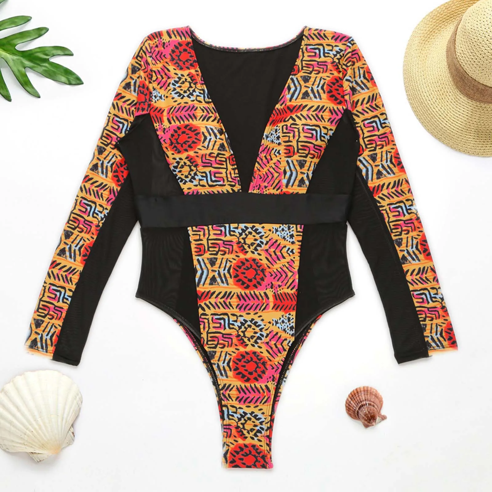 Women's Fashionable Sexy Mesh Stitching Long Sleeve Printed One-Piece Swimsuit swimwear women
Women's Fashionable Sexy Mesh Stitching Long Sleeve Printed One-Piece Swimsuit swimwear women
