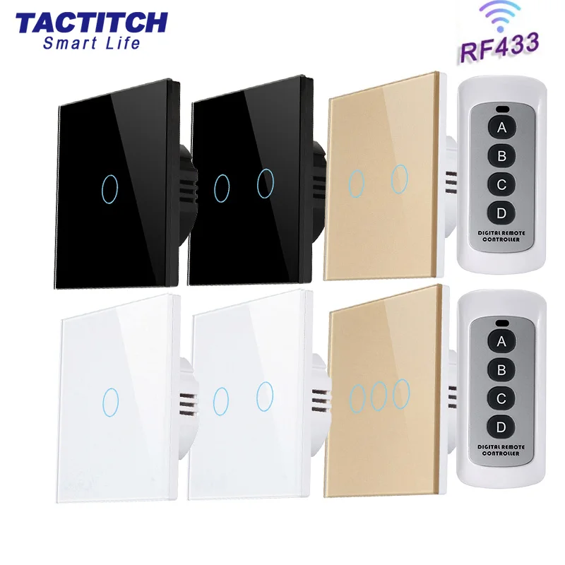 RF touch switch RF433MHz wireless remote control tempered glass panel 1gang2gang3gang interrupter US standard home light switch
RF touch switch RF433MHz wireless remote control tempered glass panel 1gang2gang3gang interrupter US standard home light switch