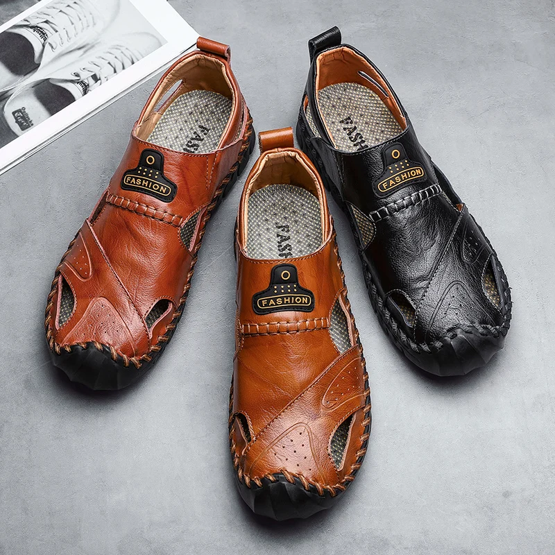 Classic Black Soft Men Shoes Covered Toes Summer Beach Sandals Leather Flat Big Size Sandals Men Breathable Non Slip Fashion
Classic Black Soft Men Shoes Covered Toes Summer Beach Sandals Leather Flat Big Size Sandals Men Breathable Non Slip Fashion