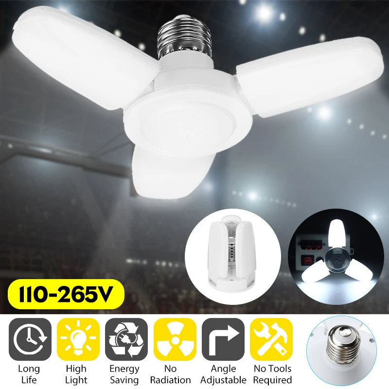 E27 3-Leaf LED Garage Light Adjustable Deformable LED Bulb LED Bombilla Spotlight UFO Lamp LED Light For Home Workshop
E27 3-Leaf LED Garage Light Adjustable Deformable LED Bulb LED Bombilla Spotlight UFO Lamp LED Light For Home Workshop