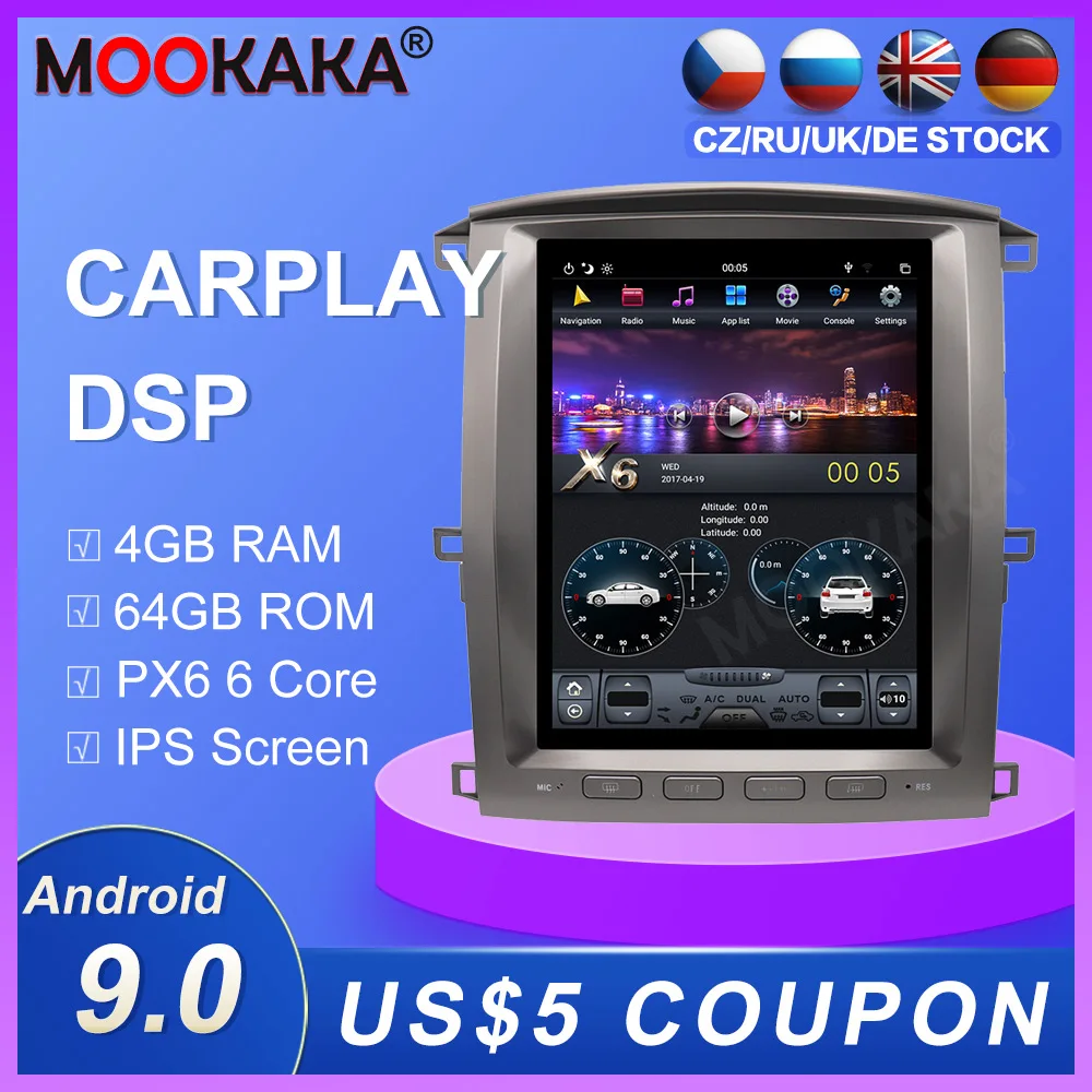 GPS-навигатор на платформе Android 9 0 с вертикальным экраном для Lexus LX470 Toyota LC100 2002-2007