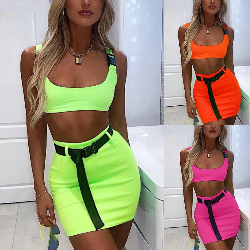 Two Piece Set Women Summer Sports 2021 Neon Green Sleeveless Crop Top Tracksuit Sexy Bodycon Skirt Buckle Belt Party Streetwear
Two Piece Set Women Summer Sports 2021 Neon Green Sleeveless Crop Top Tracksuit Sexy Bodycon Skirt Buckle Belt Party Streetwear