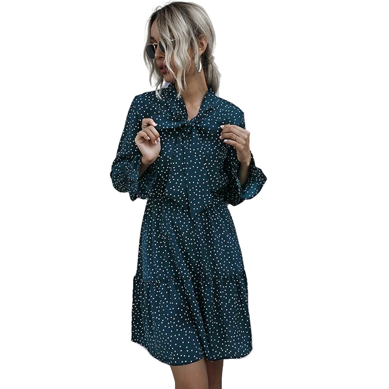 Autumn Winter Elegant Dresses For Women Bow Collar Dot Printing Party Dresses Long Sleeves Vestido Fashion Female Clothing
Autumn Winter Elegant Dresses For Women Bow Collar Dot Printing Party Dresses Long Sleeves Vestido Fashion Female Clothing