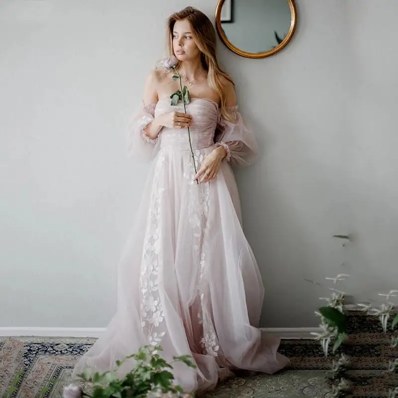 Plush Pink Boho Wedding Dress A Line Detachable Puffy Long Sleeves Garden Bridal Gowns Sweet Girls Reception Party Dresses 2022
Plush Pink Boho Wedding Dress A Line Detachable Puffy Long Sleeves Garden Bridal Gowns Sweet Girls Reception Party Dresses 2022