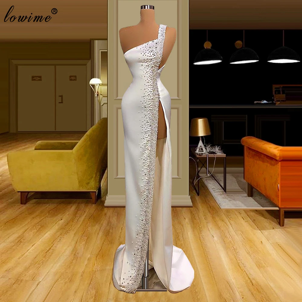 2 Designs White Pearls Prom Dresses Mermaid One Shoulder Arabic Evening Gowns Sexy Cocktail Party Dresses Robe De Soiree 2020 
2 Designs White Pearls Prom Dresses Mermaid One Shoulder Arabic Evening Gowns Sexy Cocktail Party Dresses Robe De Soiree 2020