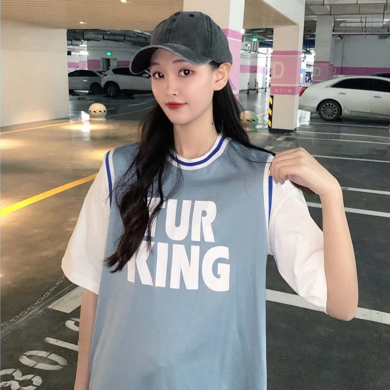 Fake Two-piece Basketball Uniform T-shirt Women 2021 New Jersey Short-sleeved Korean Loose Mid-length Half-sleeved Tshirt
Fake Two-piece Basketball Uniform T-shirt Women 2021 New Jersey Short-sleeved Korean Loose Mid-length Half-sleeved Tshirt
