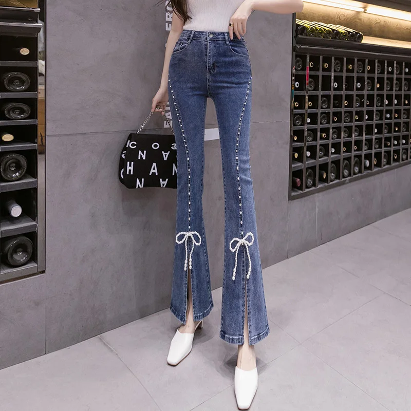 #7828 Blue Bell Bottom Jeans Women With Pearls Casual Women's Jeans Split Sexy High Waisted Denim Jeans Femme Ankle-length S-XXL
#7828 Blue Bell Bottom Jeans Women With Pearls Casual Women's Jeans Split Sexy High Waisted Denim Jeans Femme Ankle-length S-XXL