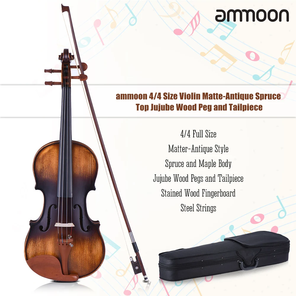 ammoon 4/4 Full Size Violin Matte-Antique Spruce Top Jujube Wood Parts(Peg&Tailpiece) with Cleaning Cloth Bridge Violin Strings
ammoon 4/4 Full Size Violin Matte-Antique Spruce Top Jujube Wood Parts(Peg&Tailpiece) with Cleaning Cloth Bridge Violin Strings