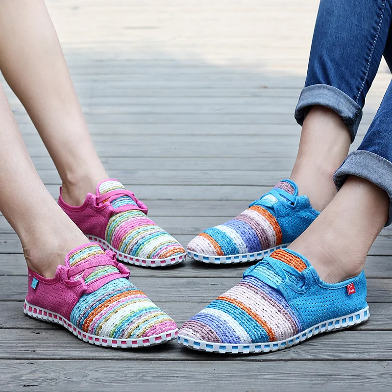 

2021New Trend Couples Flat Shoes Women Comortable Casual Lace-Up Flats Breathable Outdoor Women Shoes Mesh Zapatillas Sneakers