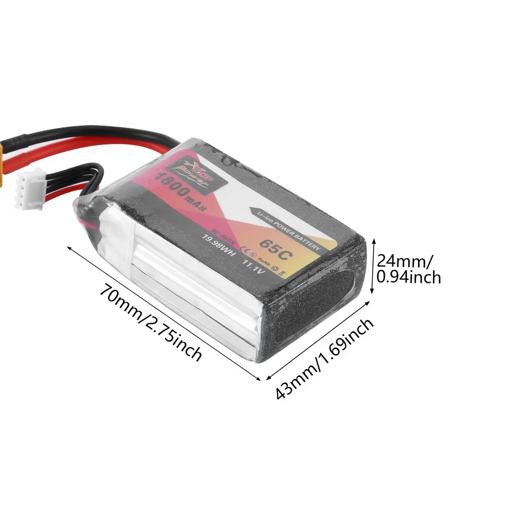 

ZOP Power 11.1V 65C 1800mAh XT60 Plug FL854458 Lipo Battery Rechargeable Battery For RC Racing RC Aircraft Helicopter Car Boat