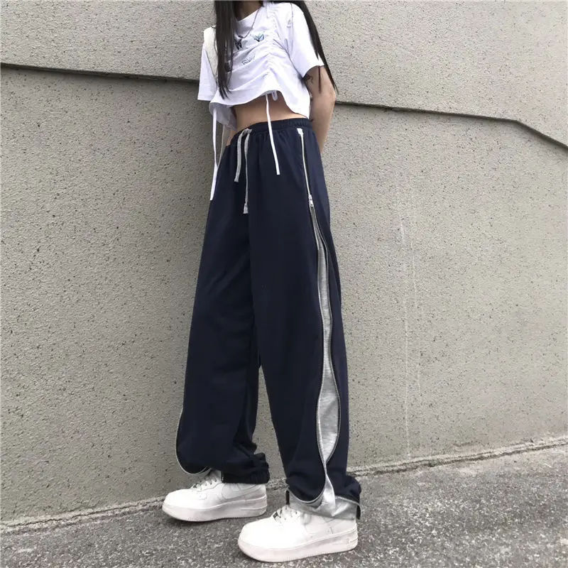 Sportswear women's spring design zipper straight wide leg pants high waist loose BF pants
Sportswear women's spring design zipper straight wide leg pants high waist loose BF pants