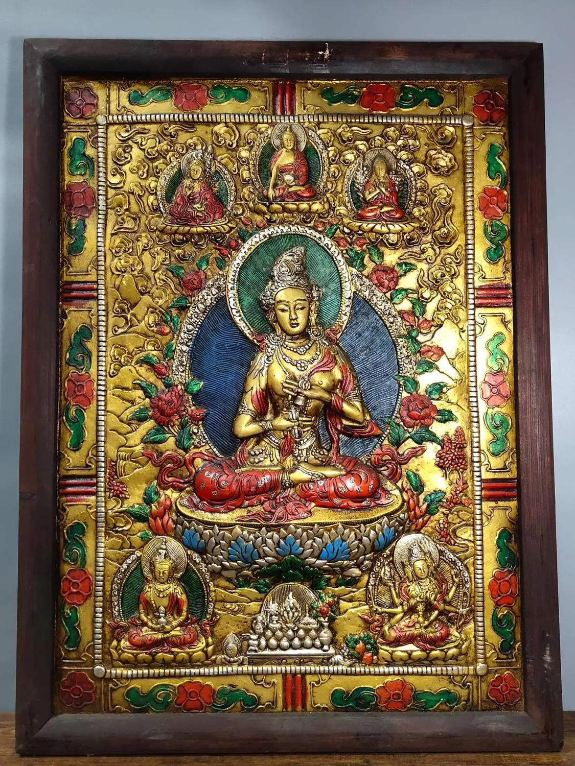 29" Tibet Buddhism Temple Old Mahogany Frame Bronze Thangka Painted Vajrasattva Buddha Courtesy Hanging pictures
29" Tibet Buddhism Temple Old Mahogany Frame Bronze Thangka Painted Vajrasattva Buddha Courtesy Hanging pictures