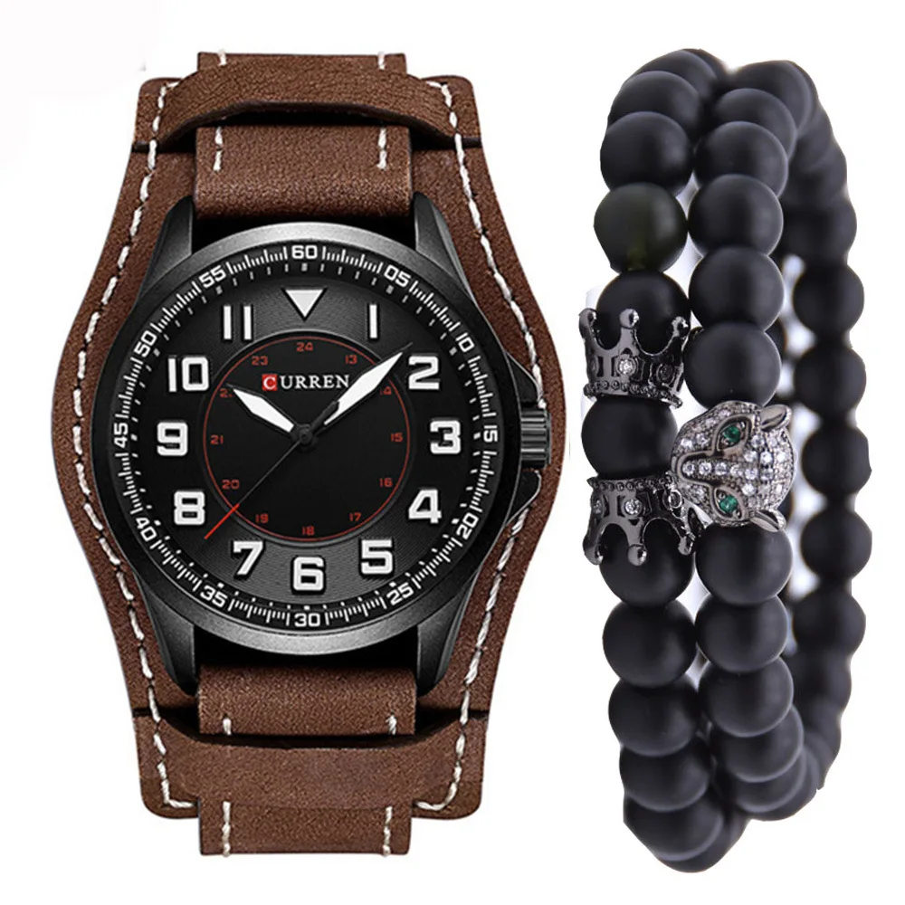 Brand Wide Leather Punk Leather Quartz Watch Fo Bead Bracelet Beaded Bracelet Bracelet Set (3 Pieces) Couples Personalized Gift
Brand Wide Leather Punk Leather Quartz Watch Fo Bead Bracelet Beaded Bracelet Bracelet Set (3 Pieces) Couples Personalized Gift