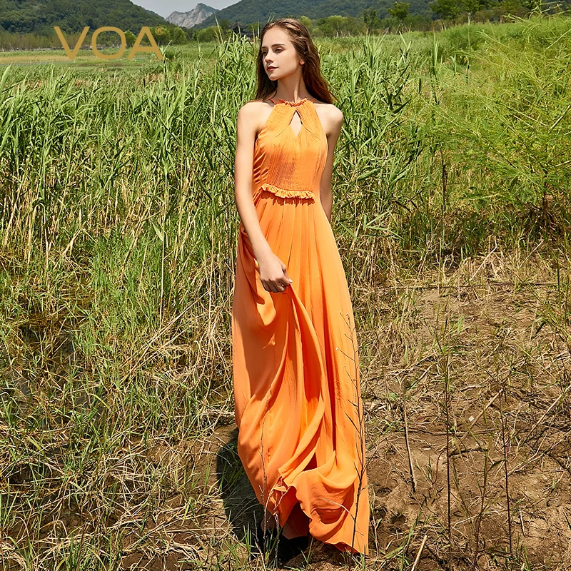 VOA Silk Georgette Marigold Orange Bodycon Chic Dresses Sleeveless Folds Elegant Backless Strap Evening Party Woman Dress AE1038
VOA Silk Georgette Marigold Orange Bodycon Chic Dresses Sleeveless Folds Elegant Backless Strap Evening Party Woman Dress AE1038