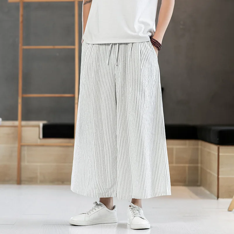 2020 японские полосатые широкие брюки мужские в этническом стиле большие