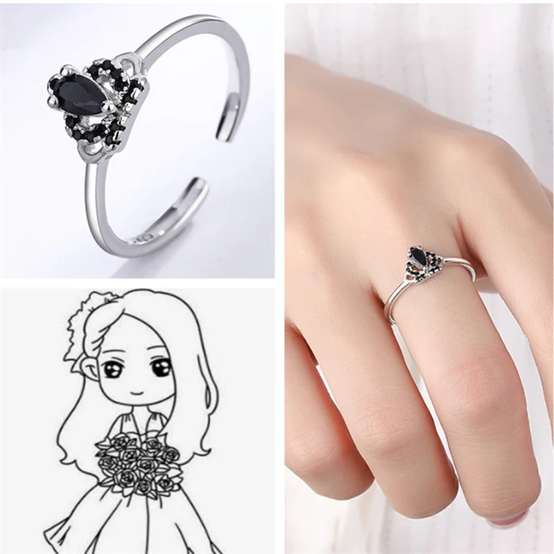 New Arrival Silver 925 Sterling Ring For Girls Bridal Wedding Accessories Cute Crystal Black Crown Ring Princess Charming Bijou
New Arrival Silver 925 Sterling Ring For Girls Bridal Wedding Accessories Cute Crystal Black Crown Ring Princess Charming Bijou