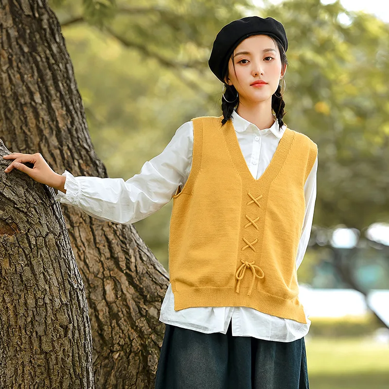 Cross String Casual Knitted Sweater Vest Women Spring Autumn Solid Color Loose V-neck Waistcoat Woman Outerwear TAG059
Cross String Casual Knitted Sweater Vest Women Spring Autumn Solid Color Loose V-neck Waistcoat Woman Outerwear TAG059