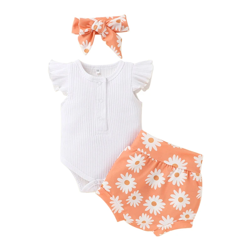 Baby Girls Clothing Set Solid Ruffle T-shirt + Floral Shorts Hair bands 3 pieces Short Sleeve Ribbed Toddlers Outfits 0-18M
Baby Girls Clothing Set Solid Ruffle T-shirt + Floral Shorts Hair bands 3 pieces Short Sleeve Ribbed Toddlers Outfits 0-18M