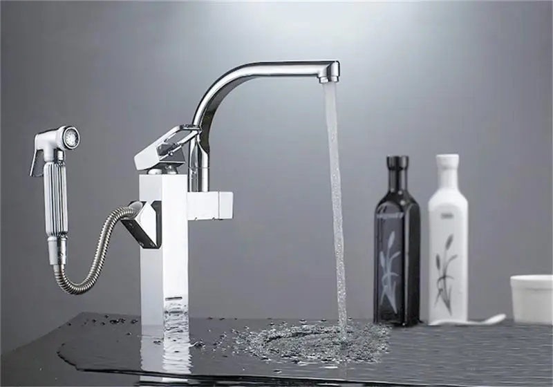 New Kitchen Sink Faucet Hot and Cold Water Mixer Faucet Double Handle Bar Tap With Pull Down Sprayer
New Kitchen Sink Faucet Hot and Cold Water Mixer Faucet Double Handle Bar Tap With Pull Down Sprayer