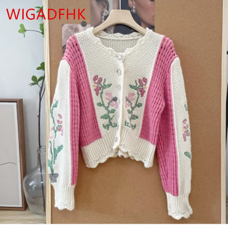Милый вязаный кардиган во французском стиле, осень/зима 2021, модный вязаный Повседневный свитер с вырезами, куртка 
Милый вязаный кардиган во французском стиле, осень/зима 2021, модный вязаный Повседневный свитер с вырезами, куртка