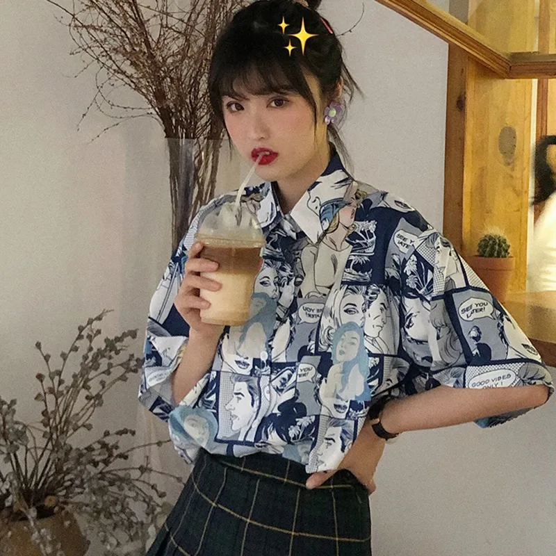 EFINNY Women Blouses Cartoon Print Short-sleeved Shirt Ladies Loose Summer Blouse
EFINNY Women Blouses Cartoon Print Short-sleeved Shirt Ladies Loose Summer Blouse