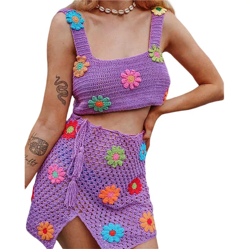 2Pcs Summer Skirt Suit Set Women Sexy Two-piece Knitting Clothes Set Floral/ Heart Pattern Sleeveless Crop Tops +Knitted Skirt
2Pcs Summer Skirt Suit Set Women Sexy Two-piece Knitting Clothes Set Floral/ Heart Pattern Sleeveless Crop Tops +Knitted Skirt