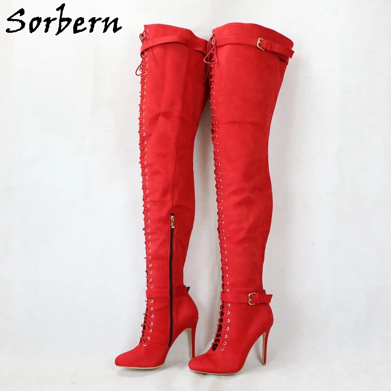 Sorbern Red Flock Stiletto Boots Crotch Thigh High Open Front Lace Up Thigh Strap Pointed Toe High Heel Women Shoes Size 12
Sorbern Red Flock Stiletto Boots Crotch Thigh High Open Front Lace Up Thigh Strap Pointed Toe High Heel Women Shoes Size 12