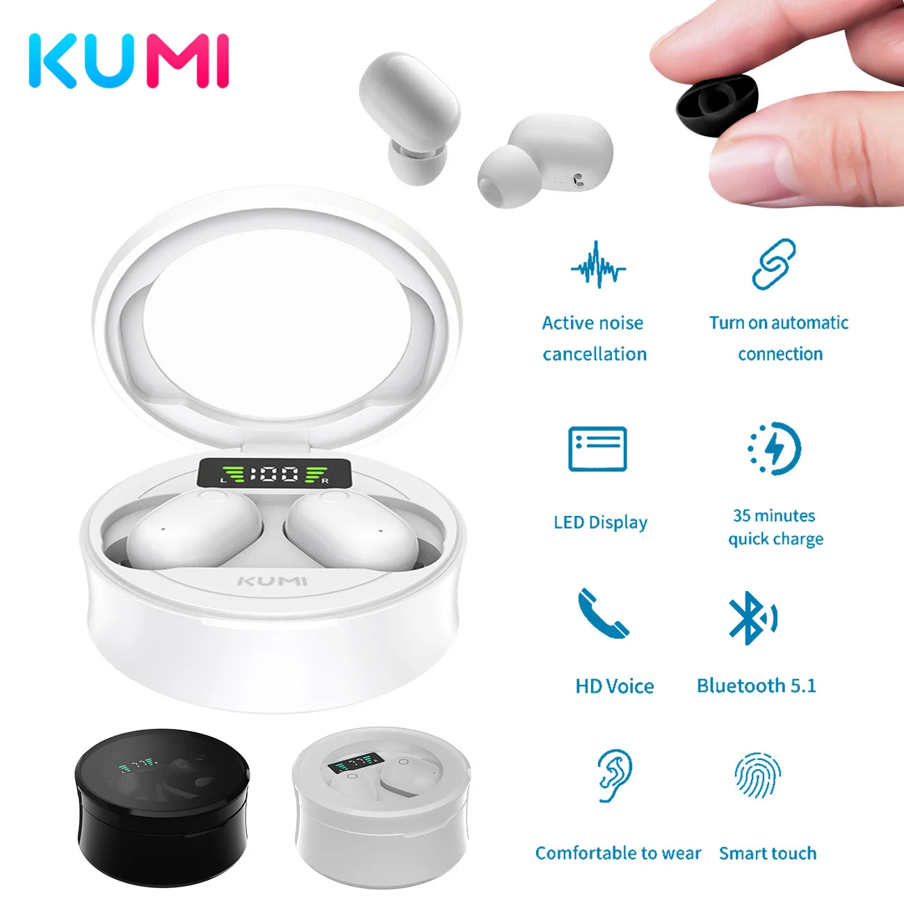 KUMI K5 ANC Noise Earphone Reduction True Wireless Bluetooth 5.0 Headset Active Noise Reduction Sports Headset For Ios Android
KUMI K5 ANC Noise Earphone Reduction True Wireless Bluetooth 5.0 Headset Active Noise Reduction Sports Headset For Ios Android