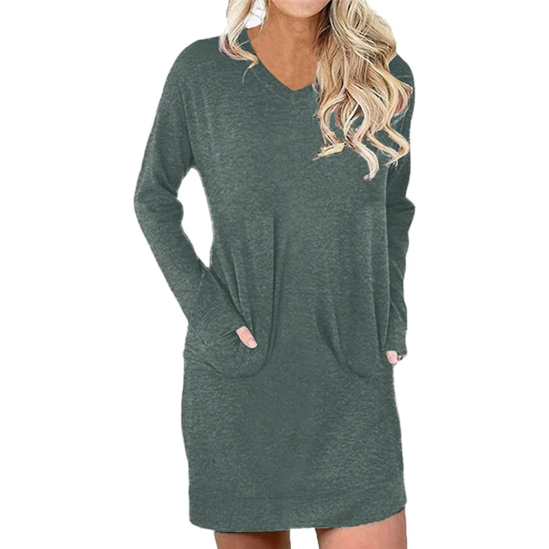 2021 Autumn New Cotton Basic for Women Solid Casual V-neck Dresses Pocket Long Sleeve Loose T-shirt Mini Dress Vestidos De Mujer
2021 Autumn New Cotton Basic for Women Solid Casual V-neck Dresses Pocket Long Sleeve Loose T-shirt Mini Dress Vestidos De Mujer