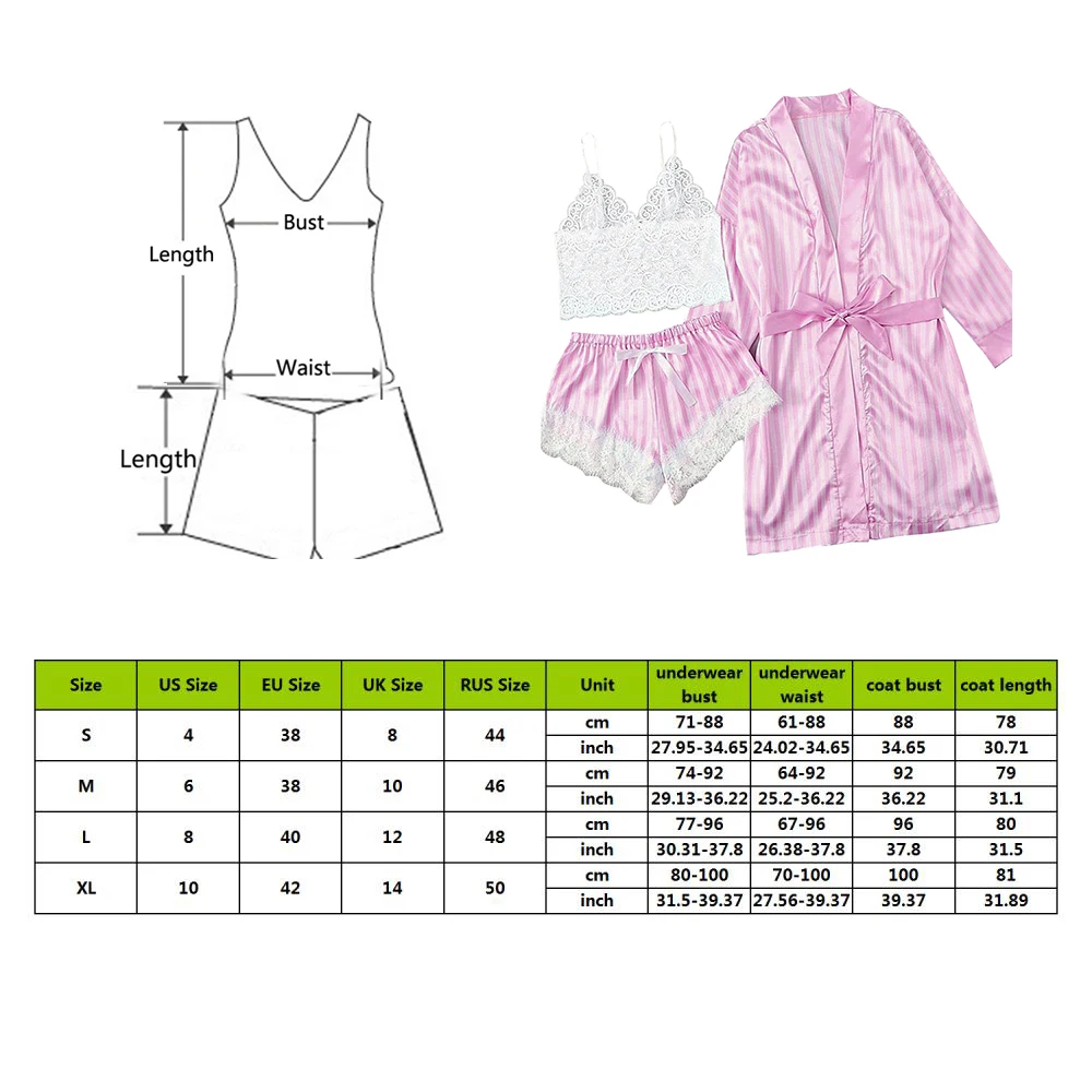 Sexy Lace 3 Pieces Robe&Gown Sets Women Wire Free Bra Camisole Shorts Pajamas Stripe Bathrobe Sleepwear Nightwear Underwear Suit
Sexy Lace 3 Pieces Robe&Gown Sets Women Wire Free Bra Camisole Shorts Pajamas Stripe Bathrobe Sleepwear Nightwear Underwear Suit