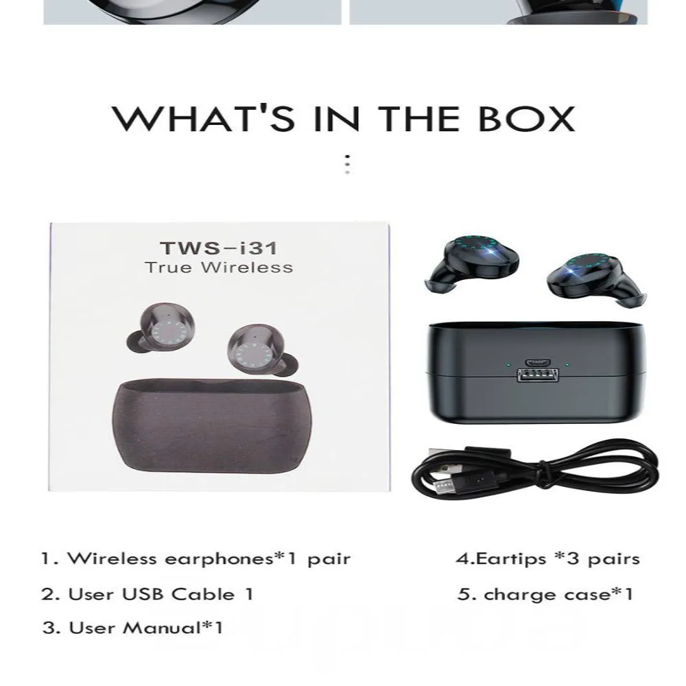 i31 TWS Bluetooth Headset Wireless Earphones IPX7 Waterproof fones de ouvido Noise Canceling Headphone with 3000mAh Power Bank
i31 TWS Bluetooth Headset Wireless Earphones IPX7 Waterproof fones de ouvido Noise Canceling Headphone with 3000mAh Power Bank
