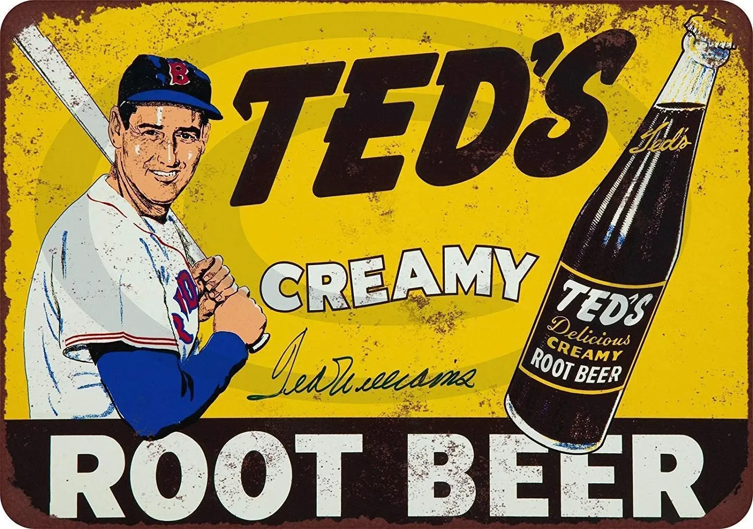 Lplpol New Tin Sign Ted Williams for Ted's Root Beer Creamy Aluminum Metal Sign 10" x 14"
Lplpol New Tin Sign Ted Williams for Ted's Root Beer Creamy Aluminum Metal Sign 10" x 14"