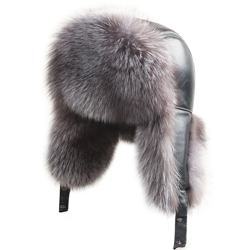 Winter Men's 100% Real Silver Fox Fur Bomber Hat Raccoon Fur Ushanka Cap Trapper Russian Man Ski Hats Caps Real Leather 
Winter Men's 100% Real Silver Fox Fur Bomber Hat Raccoon Fur Ushanka Cap Trapper Russian Man Ski Hats Caps Real Leather