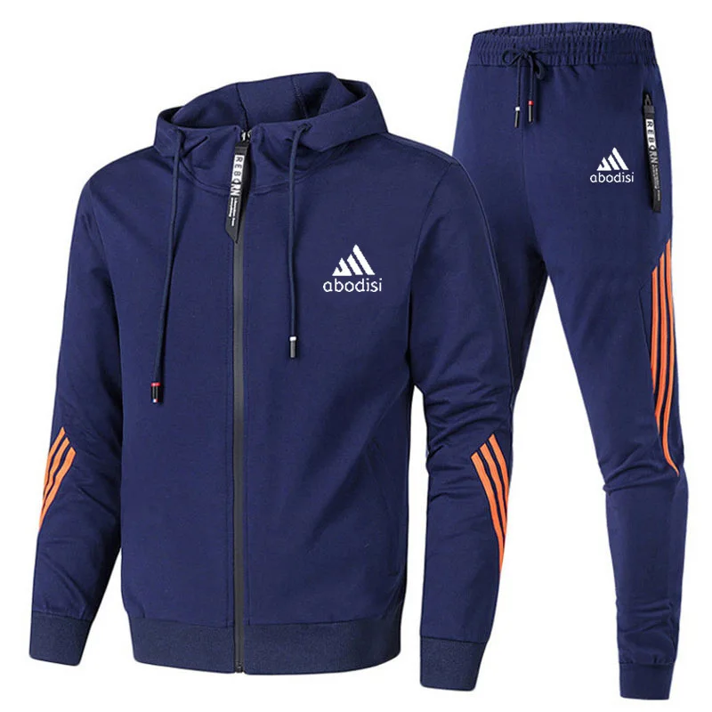 

2021Spring And Autumn Brand Fashion Men's Sets Two-Piece Striped Sportswear Men's Hooded Top Outdoor Sports Pants Tracksuit Suit