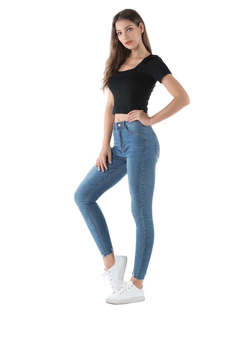 2021 European and American jeans ladies mid-waist elastic frayed washed slim trousers
2021 European and American jeans ladies mid-waist elastic frayed washed slim trousers