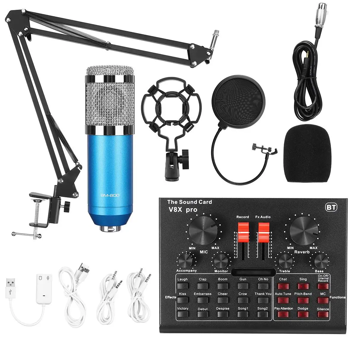

Микрофон V8X pro BM800, звуковая карта для ПК, игр, прямой трансляции, dj, конденсаторная стойка, USB, bluetooth, студийная запись караоке
