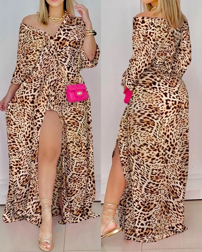 Women Dress Summer Sexy Leopard Print Looes Open Fork Split Long Dresses 2021 New Female Clothing Streetwear Long Bohemian Dress
Women Dress Summer Sexy Leopard Print Looes Open Fork Split Long Dresses 2021 New Female Clothing Streetwear Long Bohemian Dress