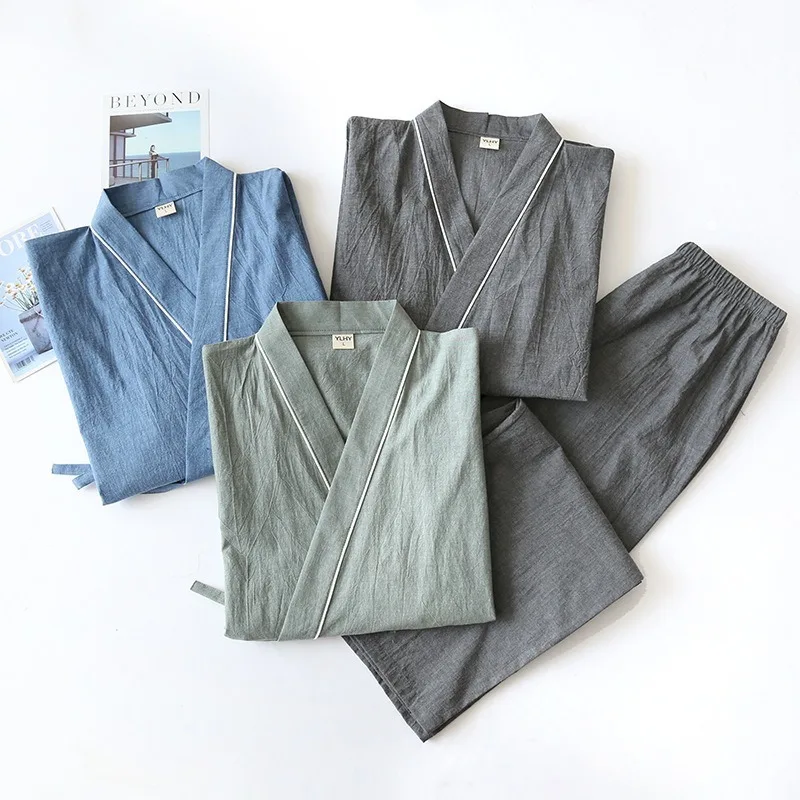 Men Traditional Japanese Style Kimono Bathrobes Casual Loose Tops Pants Cotton Yukata Home Indoor Pajamas Set Cardigan Sleepwear
Men Traditional Japanese Style Kimono Bathrobes Casual Loose Tops Pants Cotton Yukata Home Indoor Pajamas Set Cardigan Sleepwear