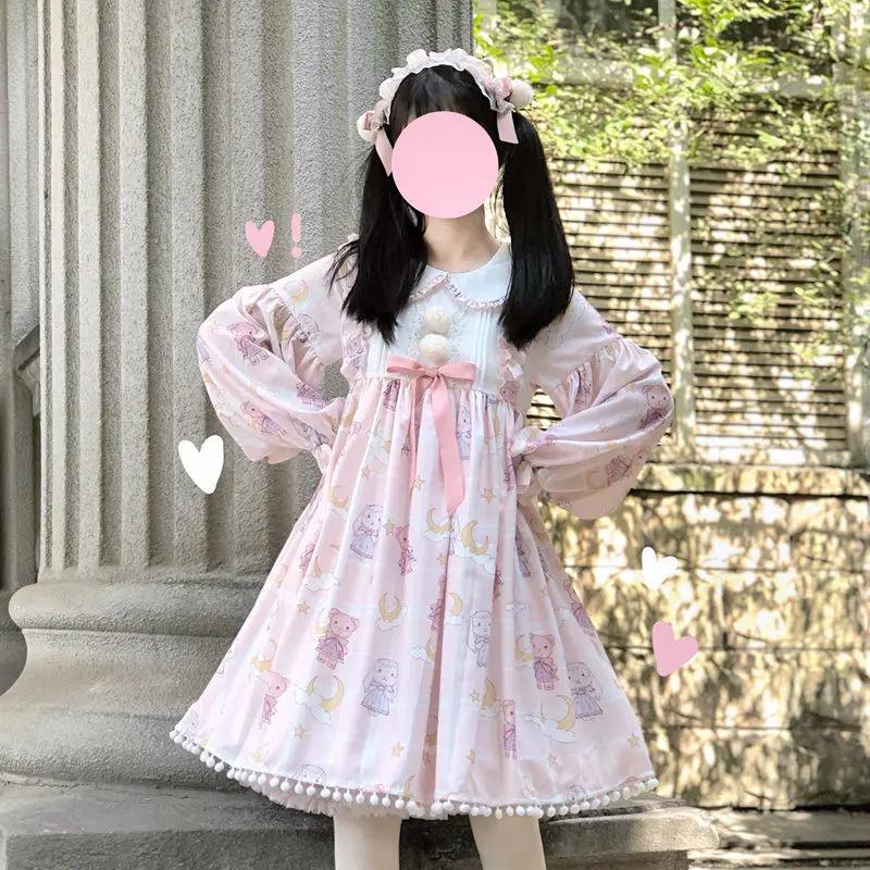 2022 Lolita Pink Dress with Headband Japanese Cute Soft Girl Kawaii Print Lolita Op Autumn Winter Long Sleeves Dress
2022 Lolita Pink Dress with Headband Japanese Cute Soft Girl Kawaii Print Lolita Op Autumn Winter Long Sleeves Dress