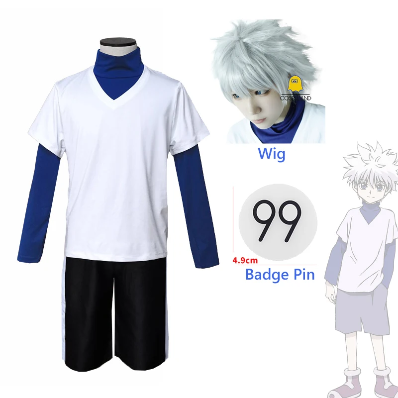 Hunter x Hunter Killua Zoldyck Cosplay Costume White Wig Halloween Christmas Party T-shirt Number 99 Killua Zoldyck Badge Pin
Hunter x Hunter Killua Zoldyck Cosplay Costume White Wig Halloween Christmas Party T-shirt Number 99 Killua Zoldyck Badge Pin