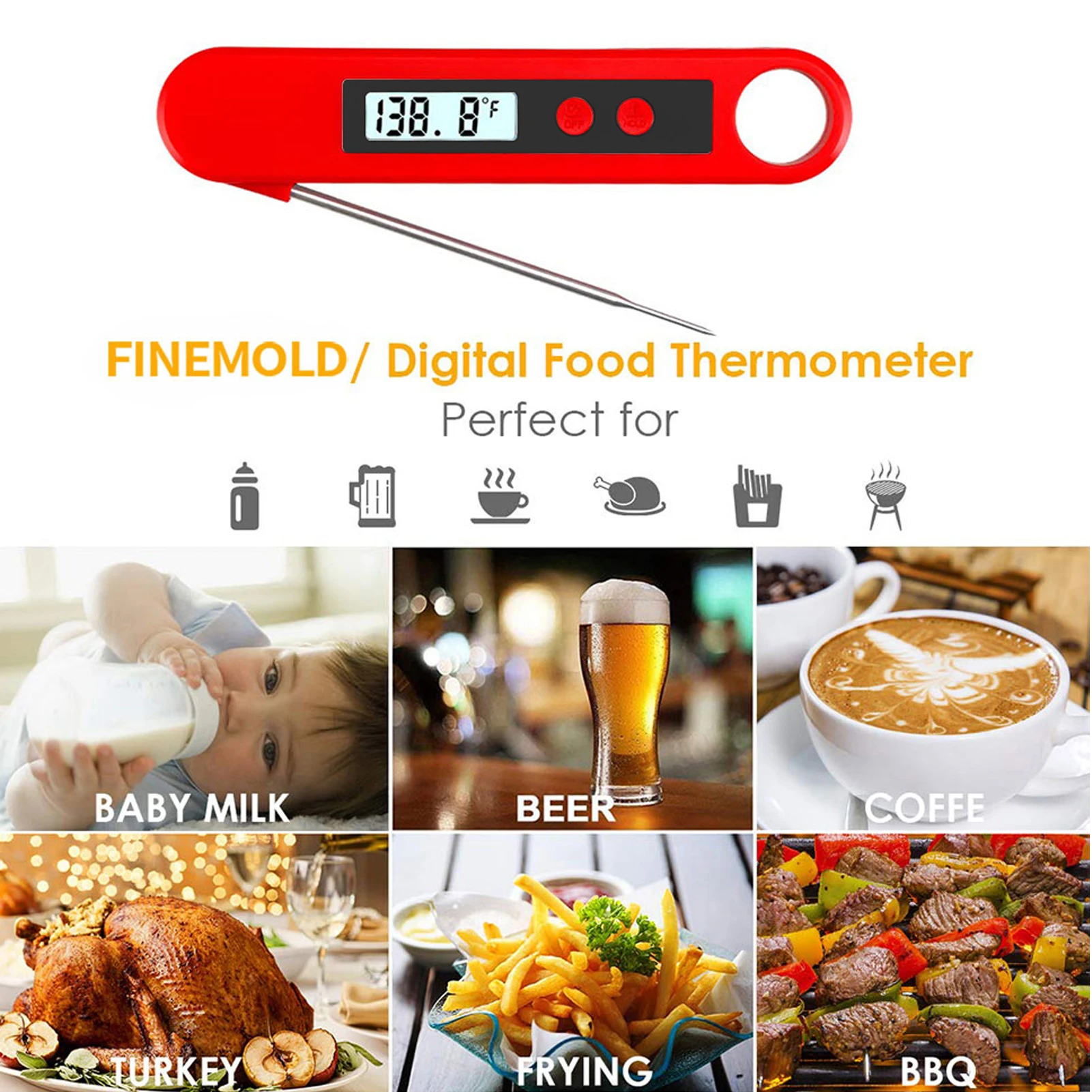 Waterproof Food Thermometer with Foldable Probe Backlight Instant Read BBQ Meat Thermometer for Grill Smoker Cooking Baking Oven
Waterproof Food Thermometer with Foldable Probe Backlight Instant Read BBQ Meat Thermometer for Grill Smoker Cooking Baking Oven