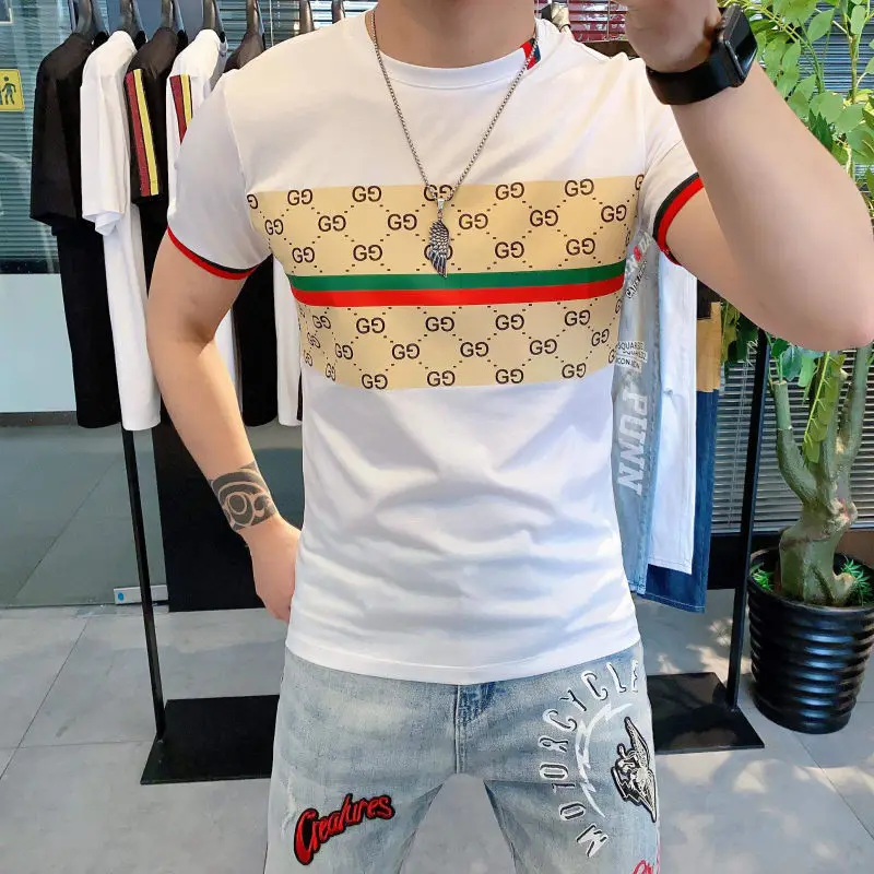 Ice silk short sleeve t-shirt men's 2021 new summer spirit guy versatile trend handsome clothes 
Ice silk short sleeve t-shirt men's 2021 new summer spirit guy versatile trend handsome clothes