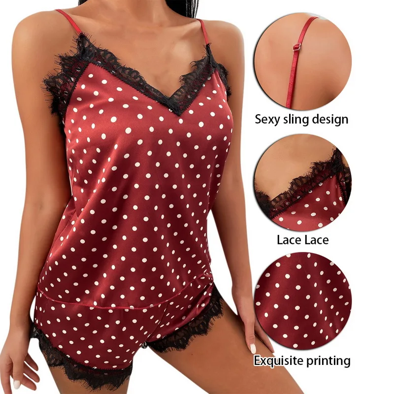 Fashion Ladies Lace Printed Sling Pajama Set Comfortable Casual High Quality Home Furnishing Sling Shorts Two-piece Set
Fashion Ladies Lace Printed Sling Pajama Set Comfortable Casual High Quality Home Furnishing Sling Shorts Two-piece Set