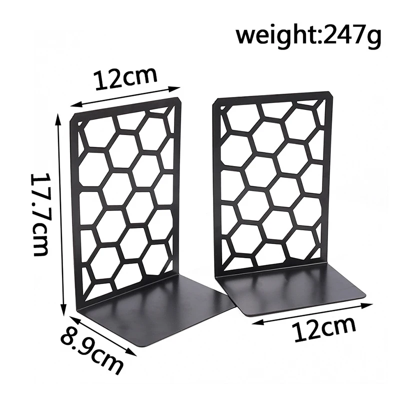 2 Pcs Honeycombs Bookends Metal Bookcase Strong Sturdy Book Divider Decorative Holder for Home Office Book Desk Organizer
2 Pcs Honeycombs Bookends Metal Bookcase Strong Sturdy Book Divider Decorative Holder for Home Office Book Desk Organizer