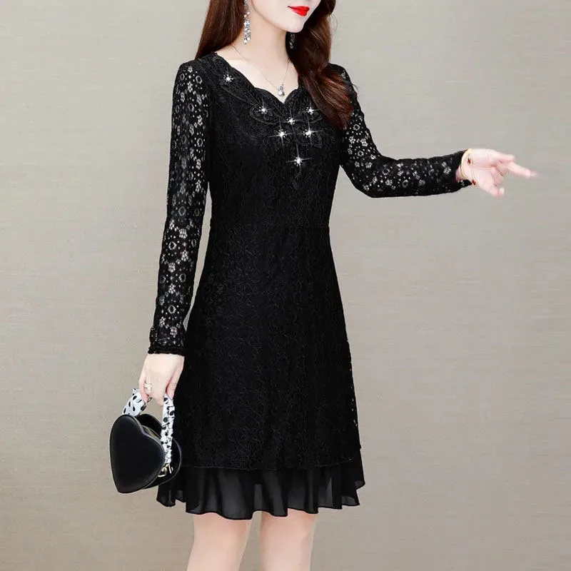 Spring 2021New Middle aged Korean Lace Dresses Women's Dresses Long Sleeve Casual Loose Dress Women Plus Size 5XL Dress Vestidos
Spring 2021New Middle aged Korean Lace Dresses Women's Dresses Long Sleeve Casual Loose Dress Women Plus Size 5XL Dress Vestidos