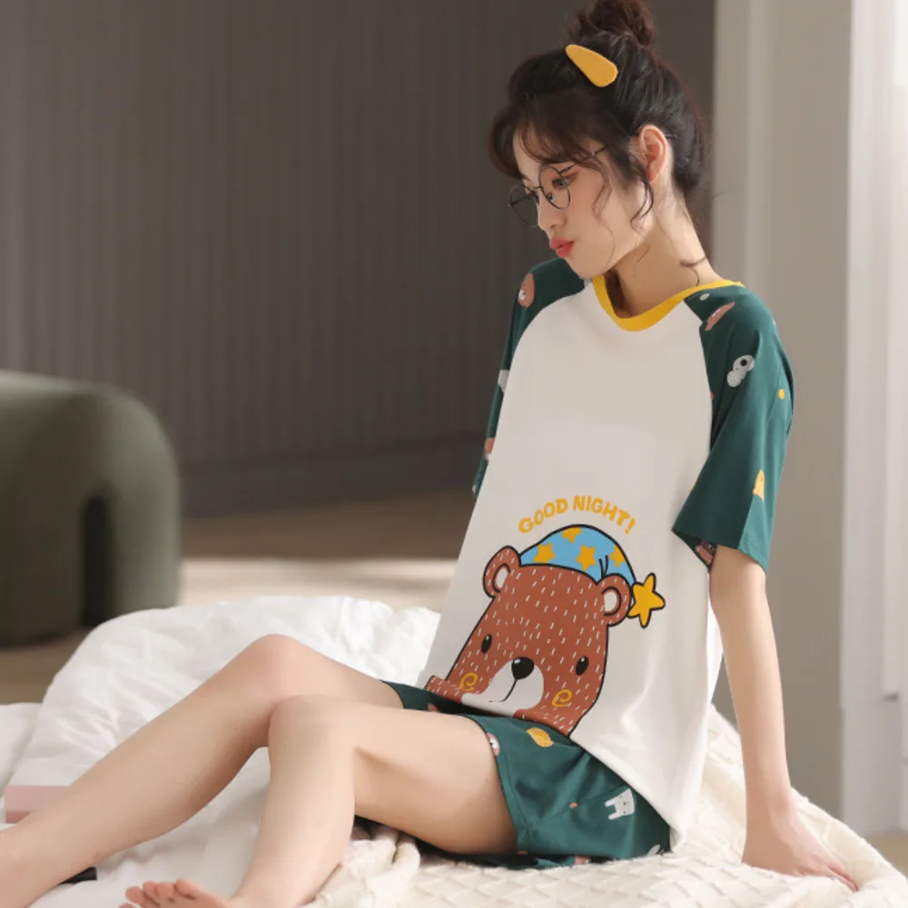 Summer Women's Pajamas Simple Short Sleeve Shorts Pullover Modal New Home Wear Two Piece Suit home clothing
Summer Women's Pajamas Simple Short Sleeve Shorts Pullover Modal New Home Wear Two Piece Suit home clothing