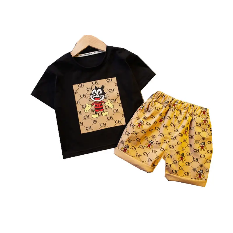 2021 Summer children's outdoor clothing baby boy cartoon round neck T-shirt Denim Shorts 2 pieces / set baby clothing children's