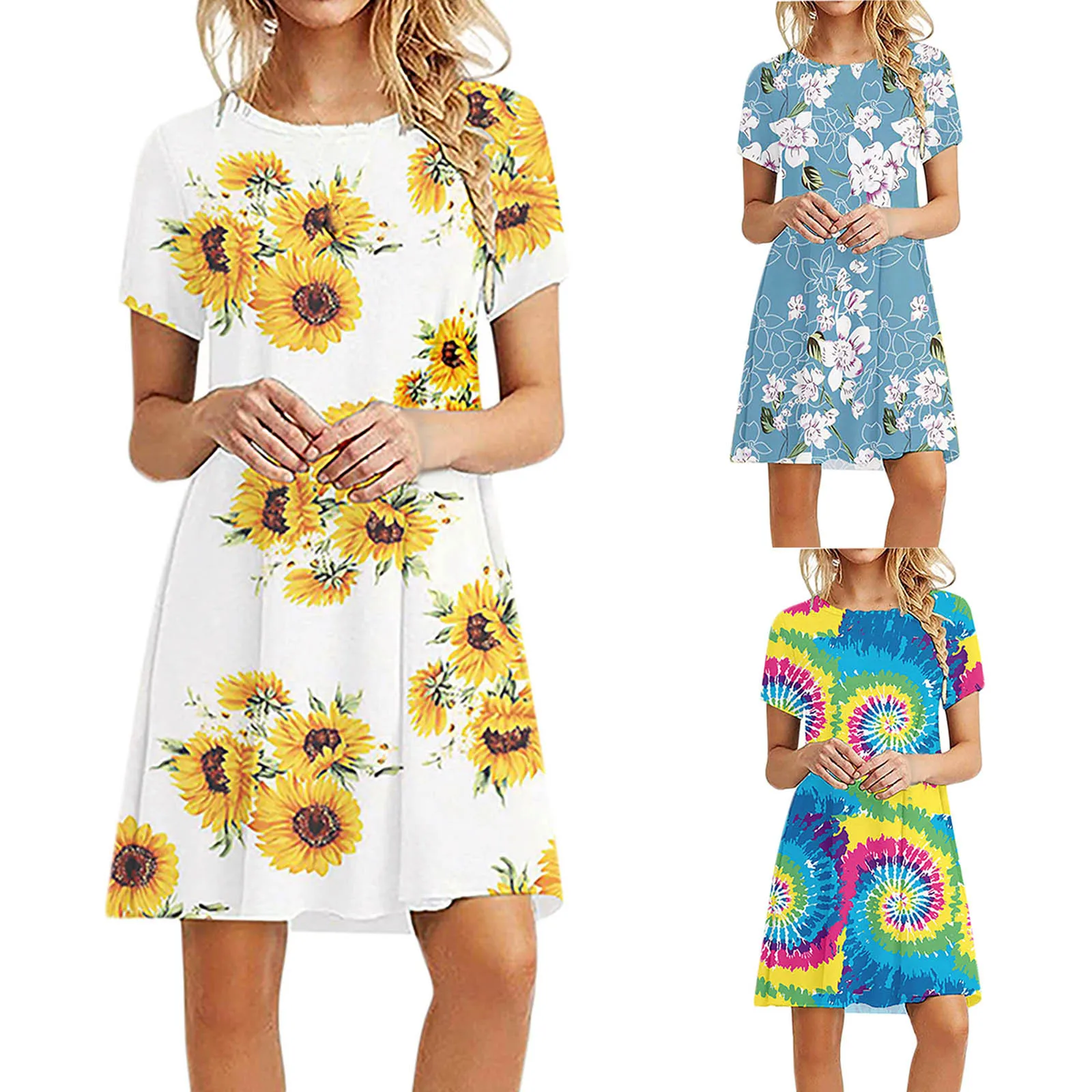 Fashion Women Dresses Summer Casual Short Sleeve O-Neck Flowers Printed Ladies Loose Mini Dress Vestidos платья для женщин q5
Fashion Women Dresses Summer Casual Short Sleeve O-Neck Flowers Printed Ladies Loose Mini Dress Vestidos платья для женщин q5